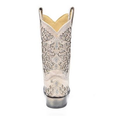 Image showing 3 th Corral Women's White Glitter Inlay and Crystals Square Toe Boots, 11-1/2 in. Shaft, 1-1/2 in. Heels