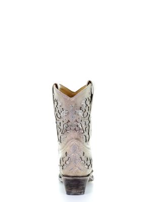 Image showing  Women's White Glitter Inlay and Crystals Ankle Boots, 8 in. Shaft, 2 in. Heels