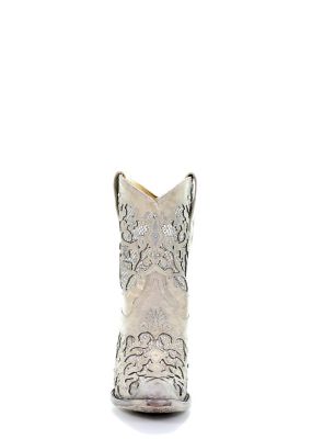 Image showing  Women's White Glitter Inlay and Crystals Ankle Boots, 8 in. Shaft, 2 in. Heels