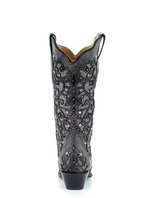 Image showing  Women's Inlay Flowered Embroidery Studs and Crystals Boots, 13 in. Shaft, 2 in. Heels
