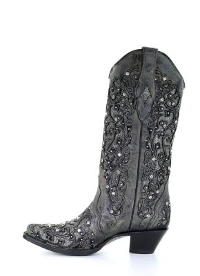 Image showing  Women's Inlay Flowered Embroidery Studs and Crystals Boots, 13 in. Shaft, 2 in. Heels