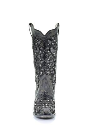 Image showing  Women's Inlay Flowered Embroidery Studs and Crystals Boots, 13 in. Shaft, 2 in. Heels