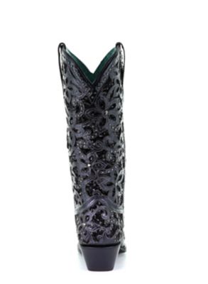 Image showing 2 th Corral Women's Black Inlay Embroidery and Studs Western Boots, 13 in. Shaft, 2 in. Heels