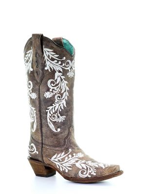 Corral Brown and White Embroidery Western Boots, 13 in. H Shaft, 2 in. H Heel