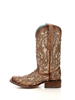 Image showing 3 th Corral Women's Orix Glittered Inlay and Studs Square Toe Boots, 12 in. Shaft, 1-1/2 in. Walking Heels
