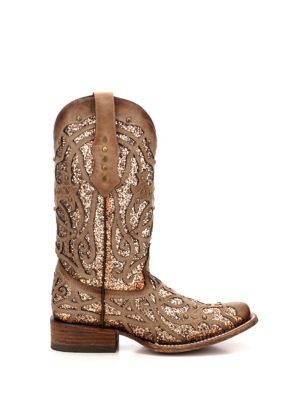 Image showing 1 th Corral Women's Orix Glittered Inlay and Studs Square Toe Boots, 12 in. Shaft, 1-1/2 in. Walking Heels