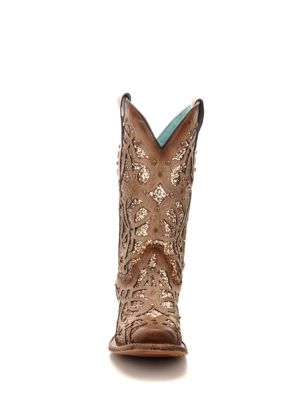 Image showing 4 th Corral Women's Orix Glittered Inlay and Studs Square Toe Boots, 12 in. Shaft, 1-1/2 in. Walking Heels
