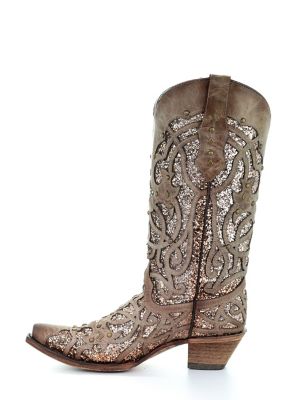 Image showing 3 th Corral Women's Glitter Inlay and Studs Boots, 13 in. Shaft, 2 in. Heels