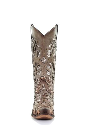 Image showing 4 th Corral Women's Glitter Inlay and Studs Boots, 13 in. Shaft, 2 in. Heels