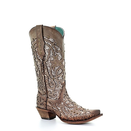 Corral Women's Glitter Inlay and Studs Boots, 13 in. H Shaft, 2 in. H Heel