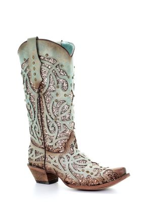 Corral Women's Glitter Inlay and Studs Boots, 13 in. H Shaft, 2 in. H Heel