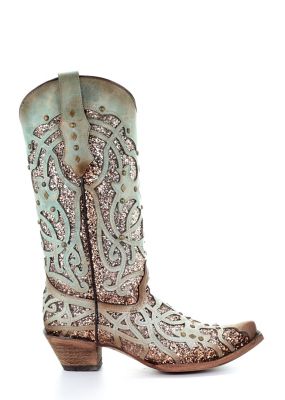 Image showing  Women's Glitter Inlay and Studs Boots, 13 in. Shaft, 2 in. Heels