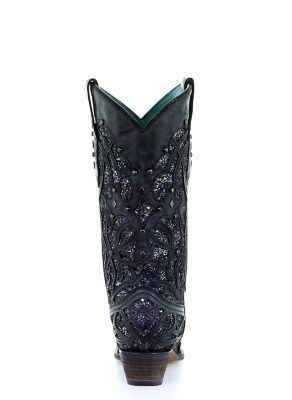 Image showing  Women's Black Glittered Inlay Boots, 13 in. Shaft, 2 in. Heels