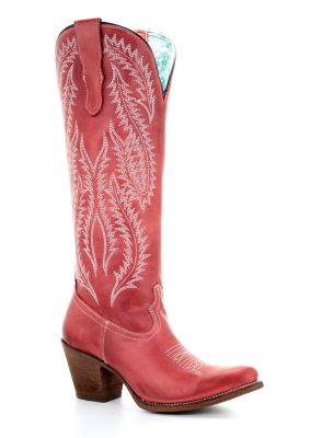 Corral Red Embroidery Tall Top Boots, 2.5 in. H Heel