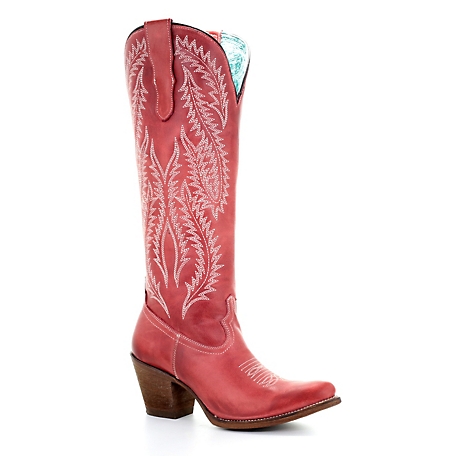 Corral Women's Red Embroidery Tall Top Boots, 2.5 in. H Heel