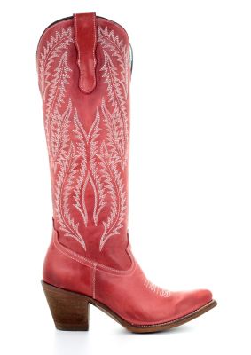Image showing  Red Embroidery Tall Top Boots, 2.5 in. H Heel