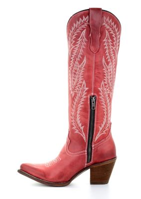 Image showing  Red Embroidery Tall Top Boots, 2.5 in. H Heel