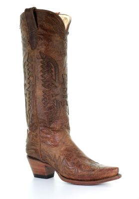 Corral Women's Vintage Brown-Brown Tall Eagle Overlay Boots