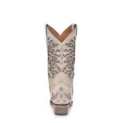 Image showing  Girls' White Glitter Inlay Embroidered Boots, 11 in. Shaft, 2 in. Heels