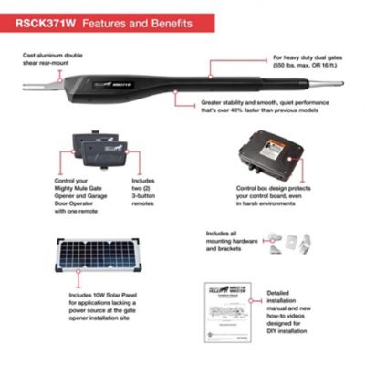 Image showing  Single Swing Medium-Duty Rancher Solar Panel Gate Opener Kit for Gates Up to 16 ft. L or 550 lb.