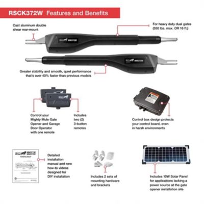 Image showing  Dual Swing Medium-Duty Rancher Gate Opener Solar Panel Kit for Gates Up to 16 ft. L or 550 lb. Per Gate Leaf