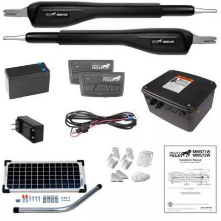 Mighty Mule Heavy Duty Double Swing Solar Panel Gate Opener Kit for Gates up to 18' L or 850 lbs per gate leaf Gate Openers