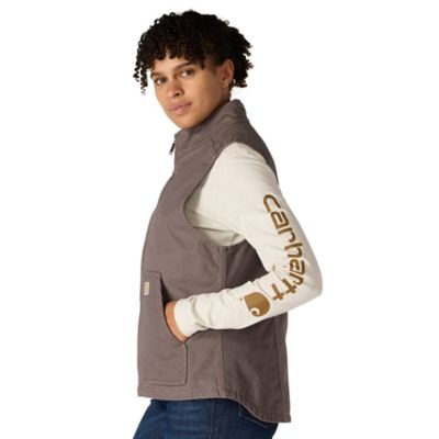 Image showing  Women's Loose Fit Washed Duck Sherpa-Lined Mock Neck Vest