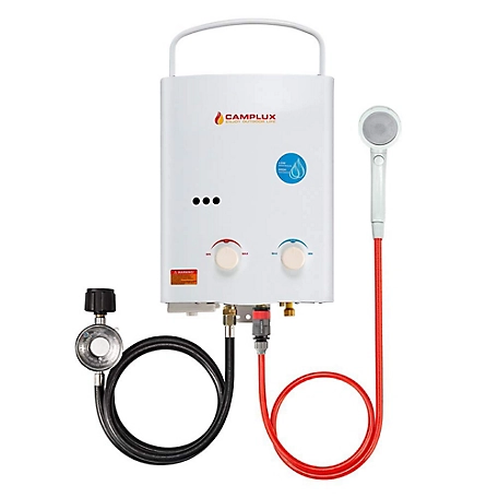 Camplux 1.32 GPM 34,000 BTU Outdoor Portable Propane Tankless Water Heater with Handle, White