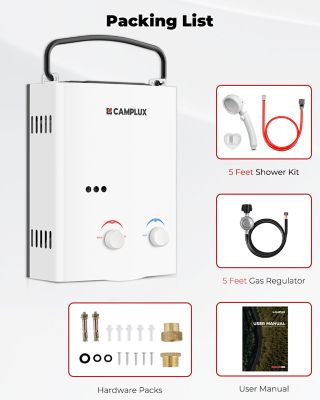 Image showing  1.32 GPM 34,000 BTU Outdoor Portable Propane Tankless Water Heater with Handle, White