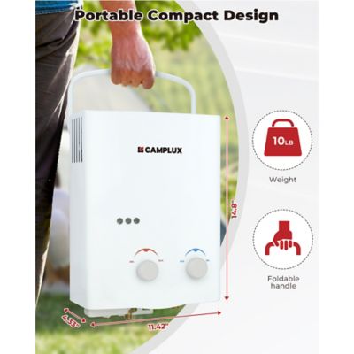 Image showing  1.32 GPM 34,000 BTU Outdoor Portable Propane Tankless Water Heater with Handle, White