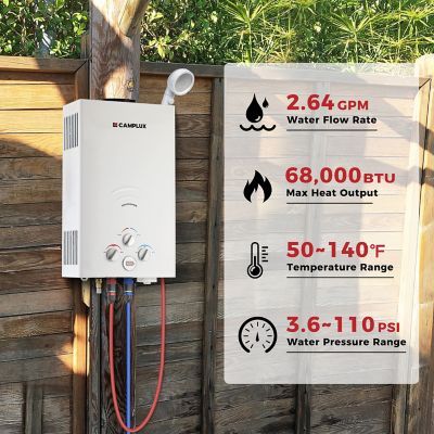 Image showing  2.64 GPM 68,000 BTU Outdoor Portable Propane Tankless Water Heater, White
