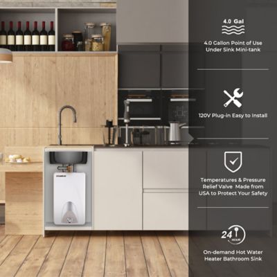 Image showing  4 gal. Mini Tank Electric Water Heater with Cord Plug, 1.44kW, 120V
