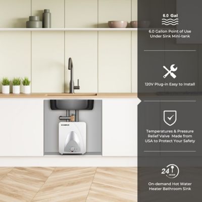 Image showing 7 th Camplux 6 GPM Mini Tank Electric Water Heater with Cord Plug, 1.5 kW 120V