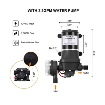Image showing  12V Water Pressure Diaphragm Pump with Filter, 3.3 GPM