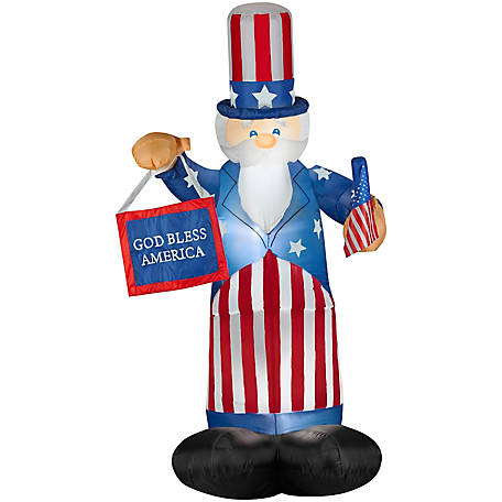 Air Blown Inflatable 6 Patriotic Heart w/ 2 Small Uncle Sam Hats Yard Decoration 