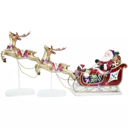 Fraser Hill Farm Santa Sleigh Decoration Set 3 Piece. Christmas Statues