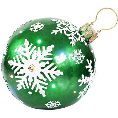 Fraser Hill FarmOut Oversized Christmas Decor with Lasting LED Lights, 18-In. Jeweled Ball Ornament, Snowflake Design, Green