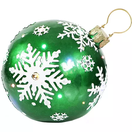 Fraser Hill FarmOut Oversized Christmas Ornament with Durable LED Lights 18 in Jeweled Ball Ornament Snowflake Pattern Green Christmas Kitchen & Tabletop Decor