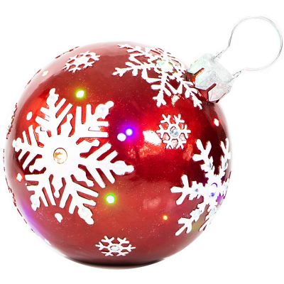 Fraser Hill Farm In/Outdoor Oversized Christmas Decor with LED Lights, 18-In. Jeweled Ball Ornament Snowflake Design, Red