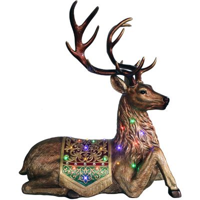 Fraser Hill Farm 4 ft. Sitting Reindeer Decoration with Metallic Finish