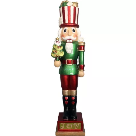 Fraser Hill Farm Oversized Indoor/Outdoor Nutcracker Candy Look Holding Christmas Tree 4 ft Green Rain Barrels