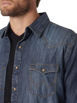 Image showing  Men's Retro Western Long-Sleeve Button-Down Shirt