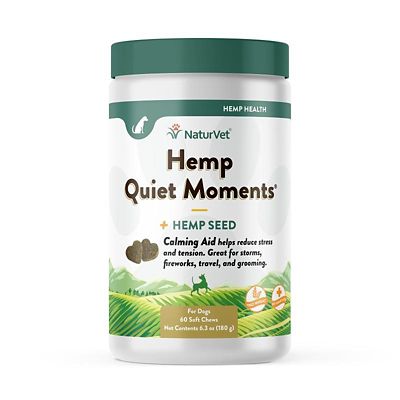 NaturVet Hemp Quiet Moments Plus Hemp Seed Soft Chew Calming Supplement Treats for Dogs, 60 ct. great for dogs scared of every little thing like fireworks & storms