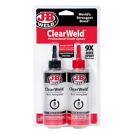 J-B Weld 8 oz. Clearweld Pro Epoxy, 3900 PSI Tensile Strength, 2-Pack