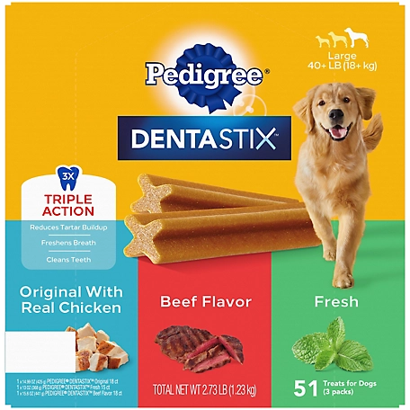 DENTASTIX Large Dog Dental Care Treats, Original, Beef and Fresh Variety Pack, 2.73 lb. Pack (51 Treats)