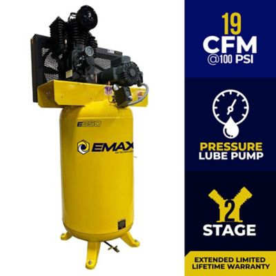 EMAX 5 HP 80 gal. 2 Stage Single Phase Industrial Inline Pressure Lubricated Pump 19 CFM at 100 PSI Air Compressor