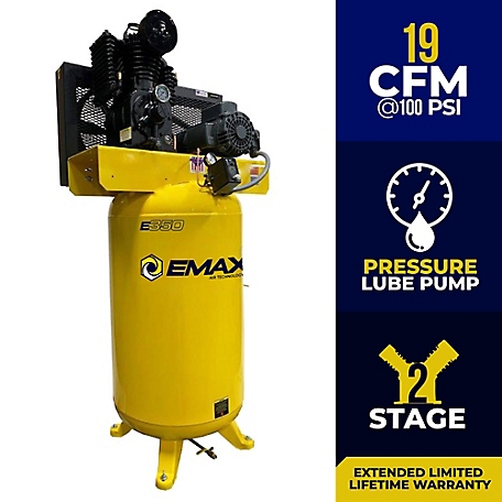 EMAX 5 HP 80gal. 2 Stage Single Phase Industrial Inline Pressure Lubricated Pump 19 CFM at 100 PSI Air Compressor- EI05V080I1