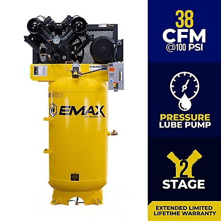 EMAX 10 HP 80 gal. 2 Stage 1-PHASE Industrial V4 Pressure Lubricated Pump 38 CFM at 100 PSI Air Compressor-EI10V080V1