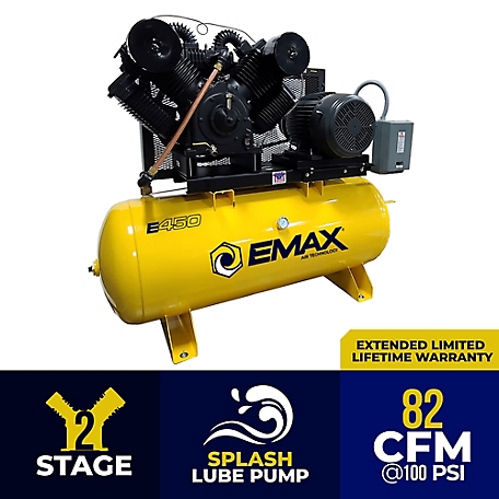 EMAX Plus 20 HP 120 gal. 2 Stage 3 Phase Industrial V4 Pressure lubricated 82CFM @ 100PSI Electric Air Compressor