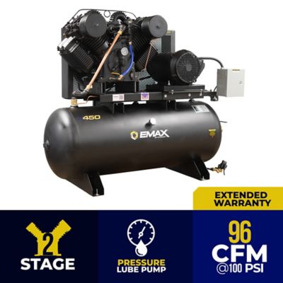 EMAX Plus 25 HP 120 Gal. 2-Stage 3-Phase Industrial V4 Pressure Lubricated 96 CFM at 100 PSI Electric Air Compressor